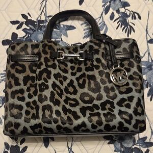 Michael Kors Carson Small Leopard Print Calf Hair Satchel
